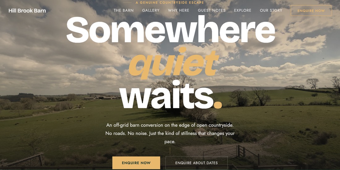 Hill Brook Barn website — homepage hero section